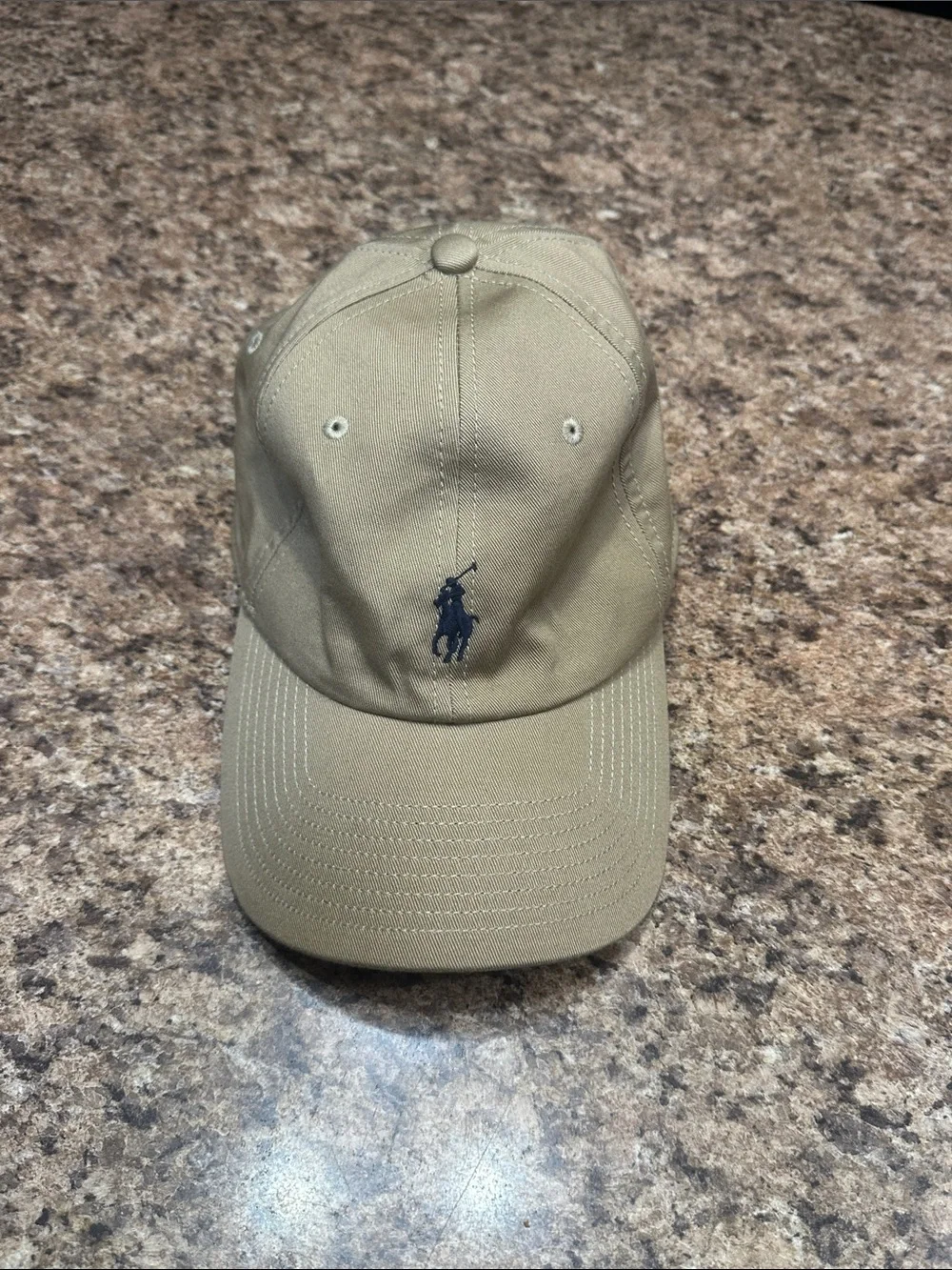 NWOT Polo Ralph Lauren Khaki Tan Hat with Navy Pony Logo Adjustable Strap
